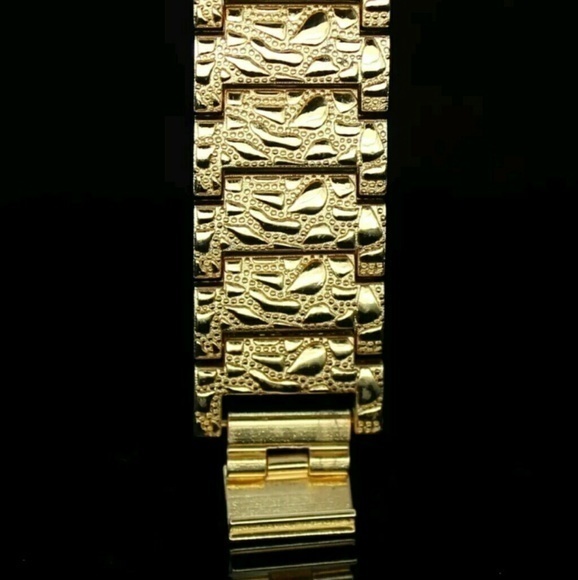 Mens Nugget Design Watch & Bracelet Set 14k Gold P - Picture 4 of 4